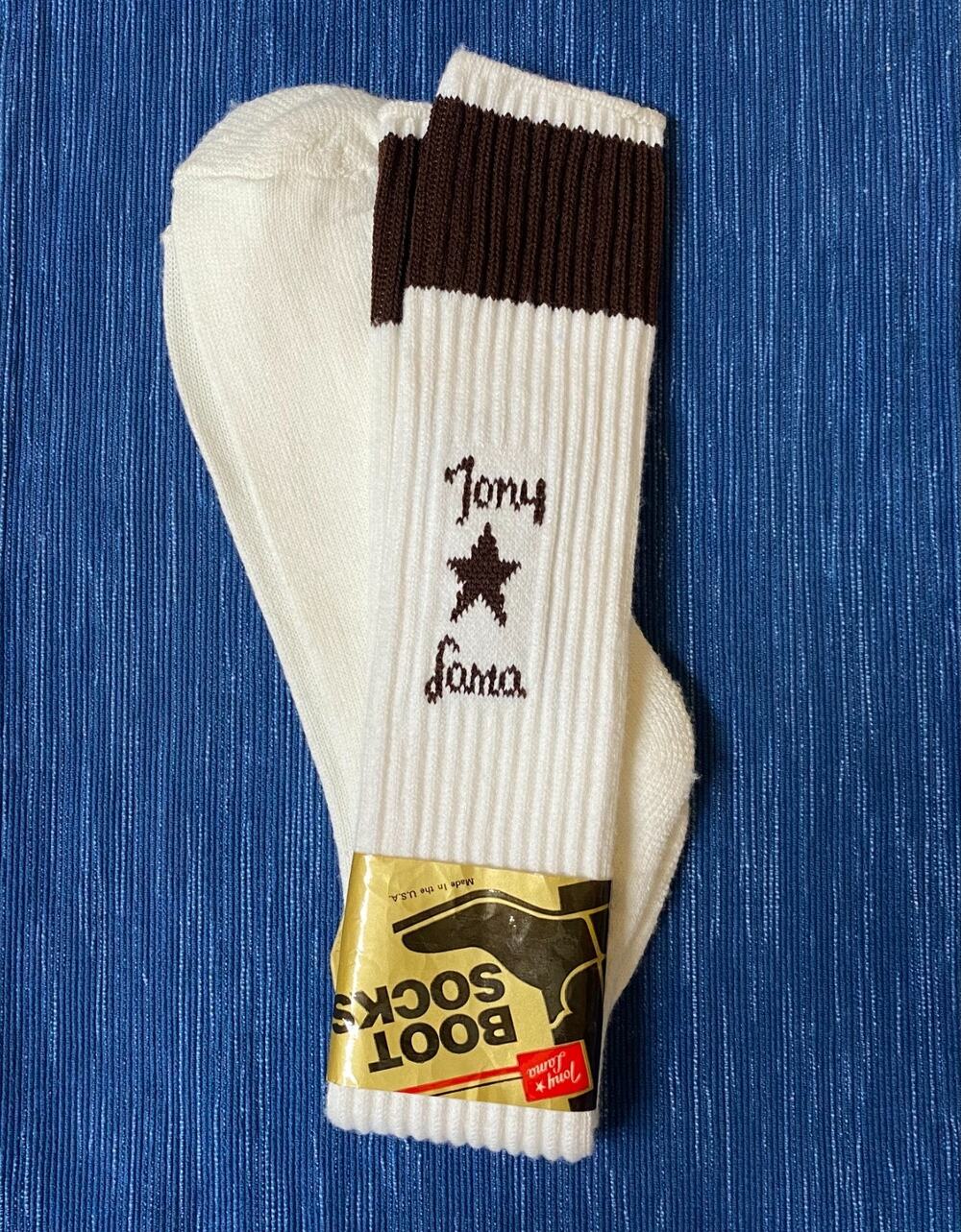 Tony Lama Boot Socks White Brown Logo Brand New In Package Size 10-15 Vintage